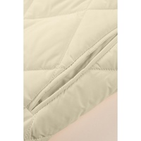 Beige Quilted Snap Button Hooded Coat - L thumbnail