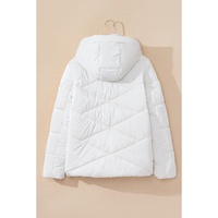 White Solid Quilted Hooded Zip Up Puffer Coat - M thumbnail