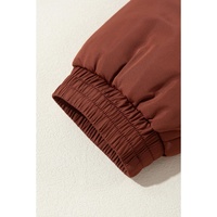 Coffee Quilted Puffer Stand Neck Zipped Mid-length Coat - L thumbnail