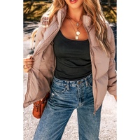 Apricot Pink Full Zipper Quilted Puffer Jacket - M thumbnail