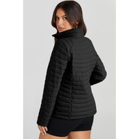 Black Solid Color Quilted Zip-up Puffer Jacket - S thumbnail