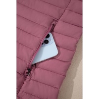 Burgundy Solid Color Quilted Zip-up Puffer Jacket - XL thumbnail