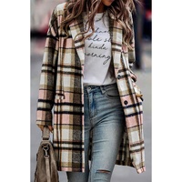 Pink Plaid Button Up Lapel Jacket - M thumbnail