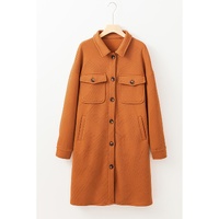 Gold Flame Textured Collared Drop Shoulder Buttoned Front Duster Coat - L thumbnail