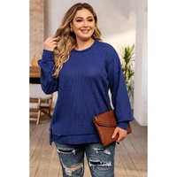 Azura Exchange Blue Plus Size Waffle Knit Oversized Exposed Seam Top - 1X thumbnail