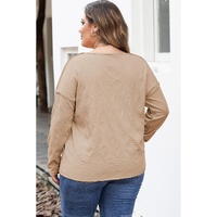 Khaki Plus Size Textured Drop Shoulder Exposed Seam Top - 2X thumbnail