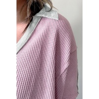Azura Exchange Pink Plus Size Exposed Seam Waffle Knit Top - 2X thumbnail