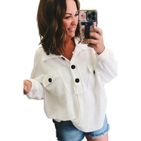 White Plus Size Long Sleeve Flap Pocket Henley Top - 3X thumbnail