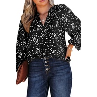 Black Plus Size Floral Print Ruched Split Neck Blouse - 2X thumbnail