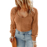 Brown Plus Size Ribbed Slim Fit Knit Top - 1X thumbnail