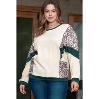 Leopard Colorblock Patchwork Dolman Sleeve Plus Size Top - 2X thumbnail