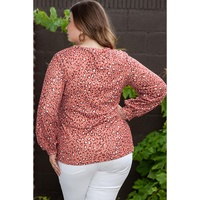 Leopard Print Long Sleeve Ruffled Babydoll Plus Size Blouse - 3X thumbnail