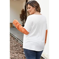 Chestnut Plus Size Color Block Textured Patchwork Top with Pocket - 1X thumbnail