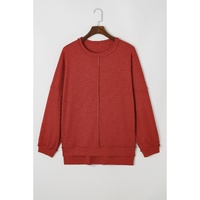 Gold Flame Exposed Seam Detail Waffle Knit Plus Size Top - 1X thumbnail