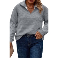 Light Grey Quarter Zipper Collared Ribbed Knit Plus Size Top - 1X thumbnail