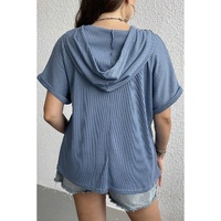 Ashleigh Blue Plus Size Waffle Knit Short Sleeve Drawstring Hoodie - 1X thumbnail