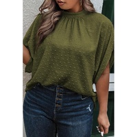 Moss Green Plus Size Swiss Dot Mock Neck Tied Nape Top - 1X thumbnail