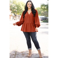 Gold Flame Plus Size Swiss Dot V Neck Wrap Tie Side Blouse - 1X thumbnail
