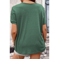 Blackish Green Plus Size Embroidery V Neck Draped Sleeve Blouse - 1X thumbnail