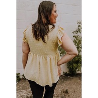 Golden Fleece Plus Size Swiss Dot Lace Trim Split Neck Babydoll Top - 1X thumbnail