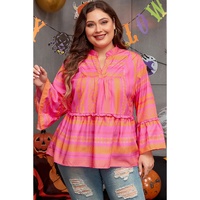 Vitality Orange Plus Size Geometric Printed Bell Sleeve Babydoll Blouse - 1X thumbnail
