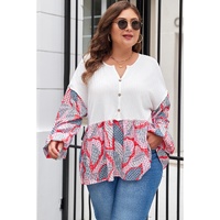 Apricot Plus Size Printed Patchwork Textured Buttoned Blouse - 1X thumbnail