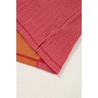 Orange Textured Knit Color Block Patchwork Chest Pocket Plus Size Top - 1X thumbnail