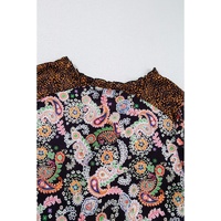Black Plus Size Paisley Floral Print V Neck Bubble Sleeve Blouse - 4X thumbnail