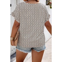 Khaki Plus Size Geometric Print Ruffled Sleeve Blouse - 1X thumbnail