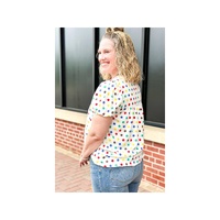 Apricot Plus Size Colorful Polka Dots Tie Neck Puff Sleeve Blouse - 1X thumbnail