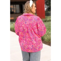 Purple Plus Size Floral Print Puff Sleeve V Neck Blouse - 1X thumbnail