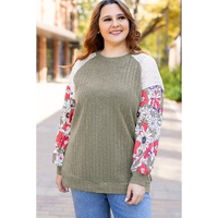 Vineyard Green Plus Size Textured Floral Patchwork Raglan Sleeve Blouse - 1X thumbnail