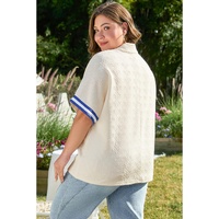 White Varsity Half Zip Textured Plus Size Top - 3X thumbnail