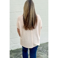 Beige Waffle Exposed Seam Detail Plus Size Short Sleeve Top - 1X thumbnail