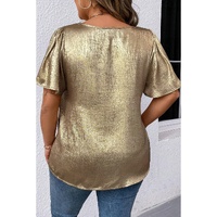 Gold Plus Size Metallic V Neck Short Sleeve Blouse - 1X thumbnail