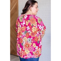 Rose Plus Size Floral Print Ruffle Short Sleeve Blouse - 1X thumbnail
