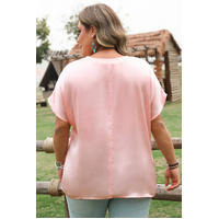 Pink Metallic Gloss Short Batwing Sleeve Plus Size Top - 2X thumbnail