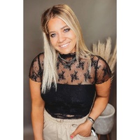 Black Plus Size Sheer Lace Mesh Short Sleeve Top - 2X thumbnail