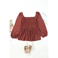 Red Plus Size Square Neck Printed Peplum Top - 2X thumbnail