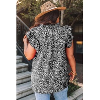 Black Rose Floral Print Ruffle Sleeve Plus Size Shift Top - 4X thumbnail