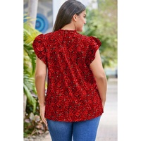 Fiery Red Rose Floral Print Ruffle Sleeve Plus Size Shift Top - 2X thumbnail