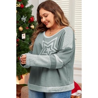 Mist Green Stars Patchwork Round Neck Plus Size T Shirt - 3X thumbnail