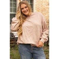 Parchment Plus Size Textured Drop Shoulder Crew Neck Sweatshirt - 1X thumbnail