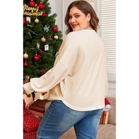 Beige Star Shape Studded Crew Neck Plus Size T Shirt - 3X thumbnail