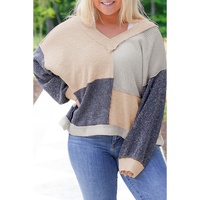 Ashleigh Blue Plus Size Textured Colorblock Patchwork V Neck Top - 4X thumbnail