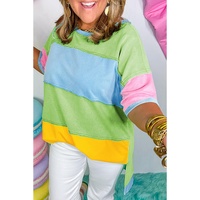 Light Blue Color Block Exposed Seam Patchwork Plus Size T Shirt - 3X thumbnail