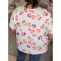 White Multicolor Leopard Print Textured Plus Size T Shirt - 2X thumbnail