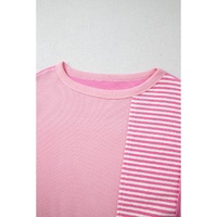 Pink Stripe Patchwork Colorblock Plus Size T Shirt - 1X thumbnail