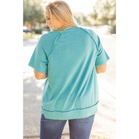 Mint Green Color Block Raglan Sleeve Buttoned Plus Size T Shirt - 2X thumbnail
