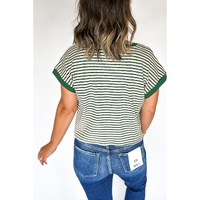 Green Stripe Trimmed Round Neck Plus Size Boxy Fit T-shirt - 4X thumbnail